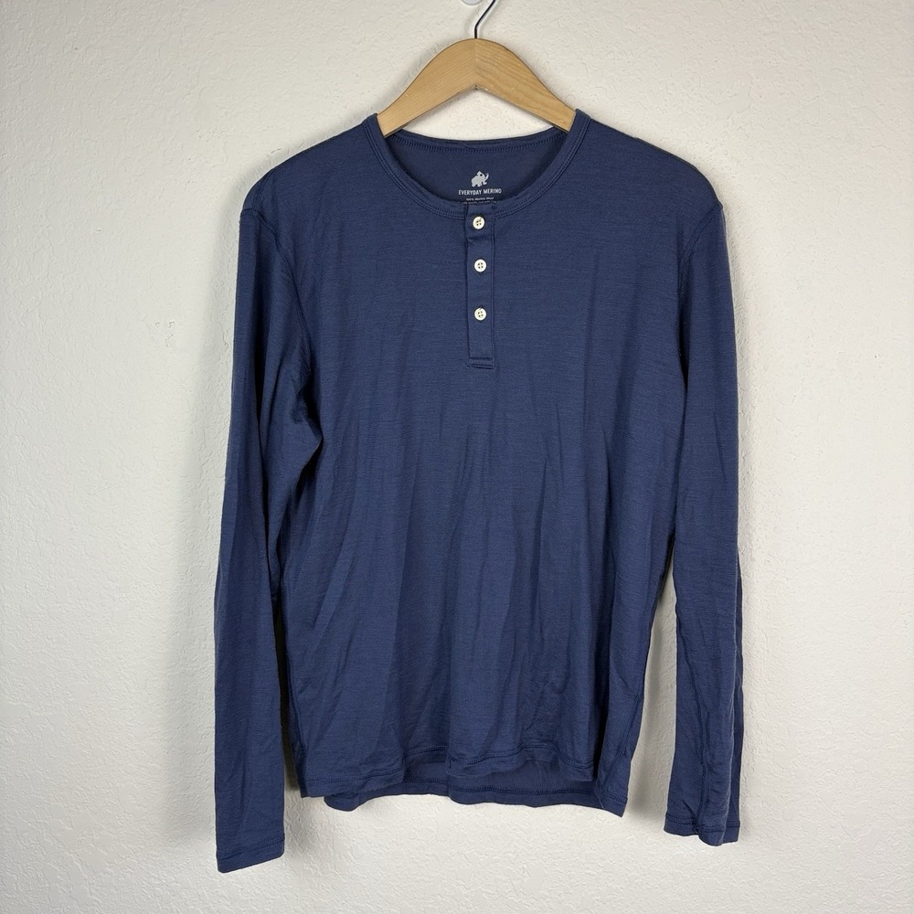 Woolly Shirt Mens M Blue Henley Everday 100% Merino Wool Performance Base Layer